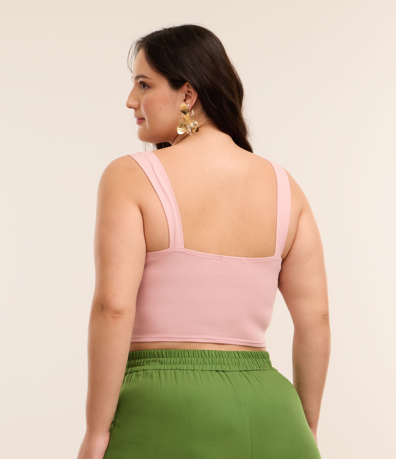 Blusa Cropped em Cotton com Franzido Frontal Curve & Plus Size Rosa 3