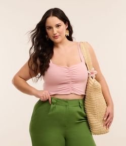 Blusa Cropped em Cotton com Franzido Frontal Curve & Plus Size