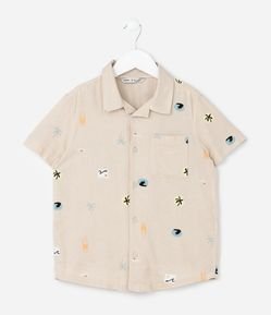 Camisa Infantil com Estampa Mini Ícones - Tam 5 a 14 Anos