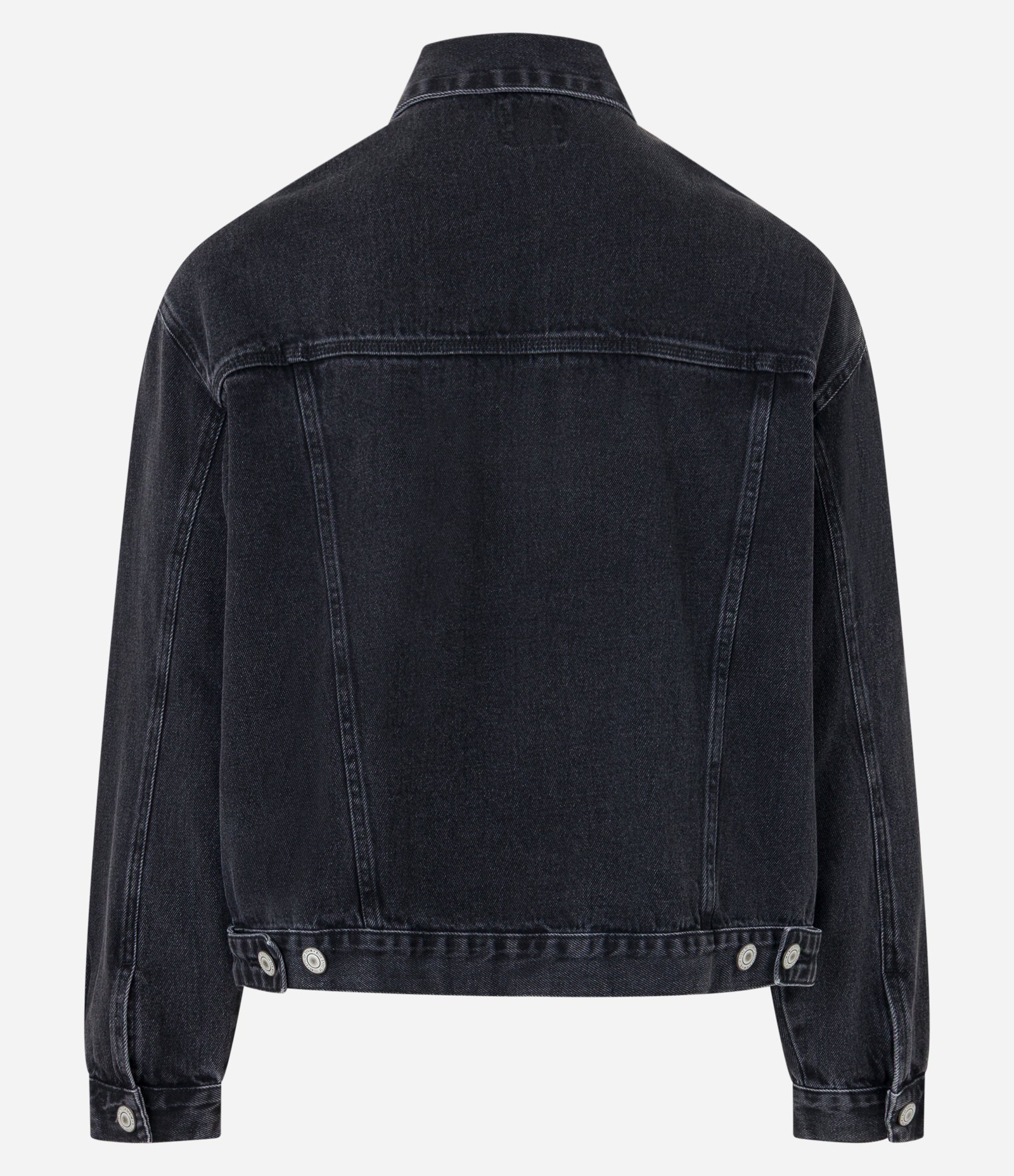 Jaqueta Trucker Boxy  em Jeans com Recortes Preto 11