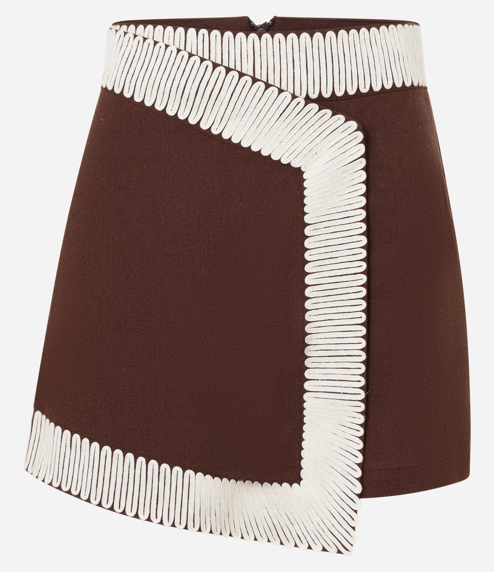 Short Saia Curto em Viscolinho com Textura e Bordado Marrom 6