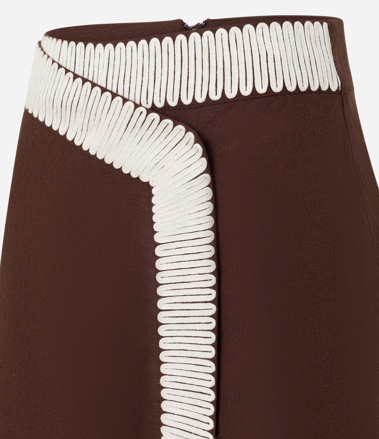 Short Saia Curto em Viscolinho com Textura e Bordado Marrom 8