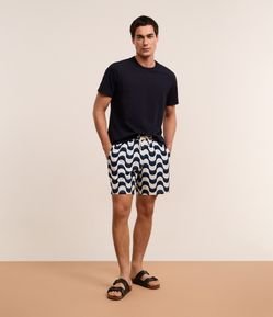 Bermuda de Banho em Ripstop com Estampa de  Onda