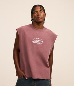 Regata Boxy em Algodão com Barra a Fio e Estampa Lettering