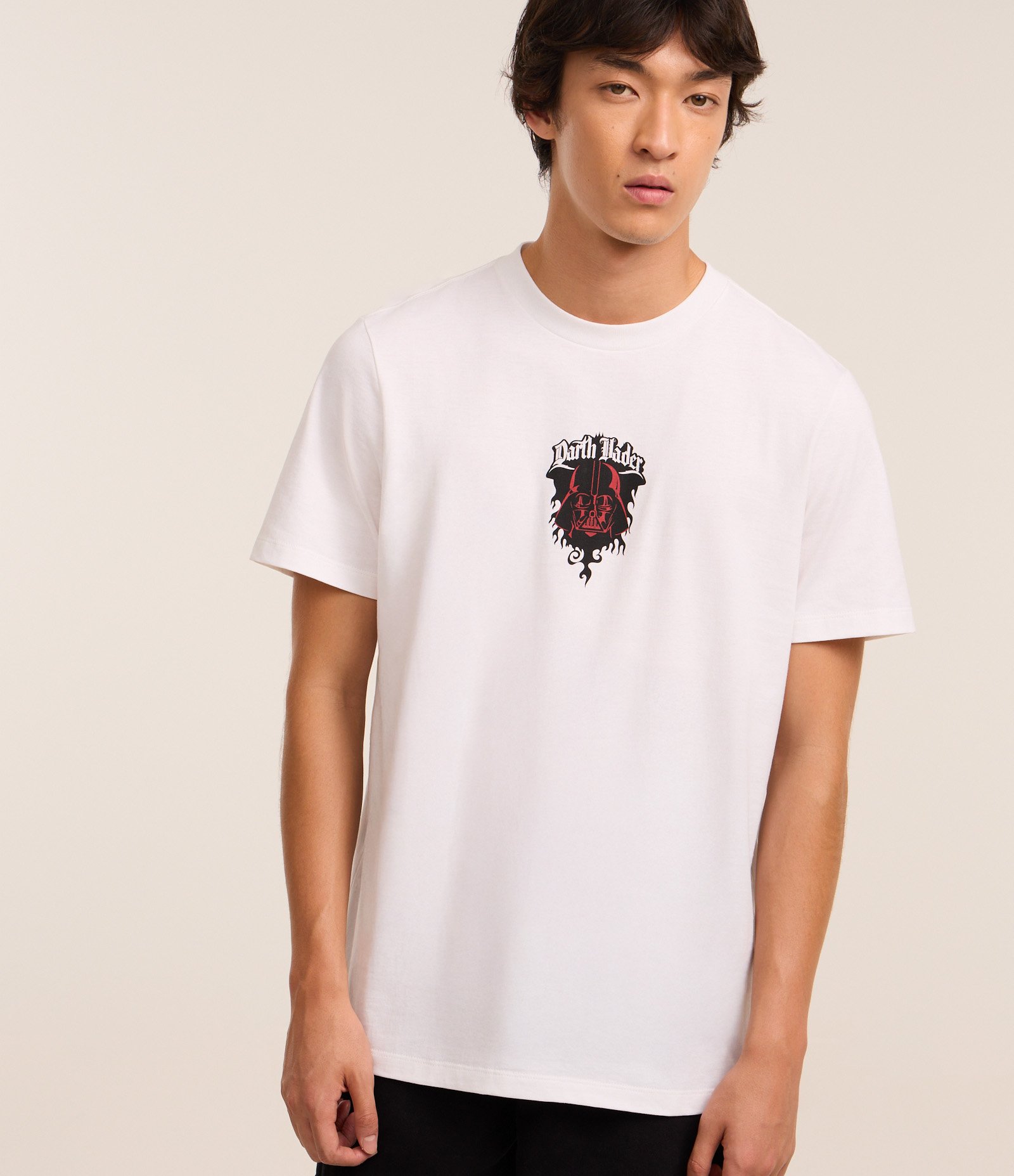 Camiseta Regular em Algodão com Estampa Star Wars Dark Side Branco 1