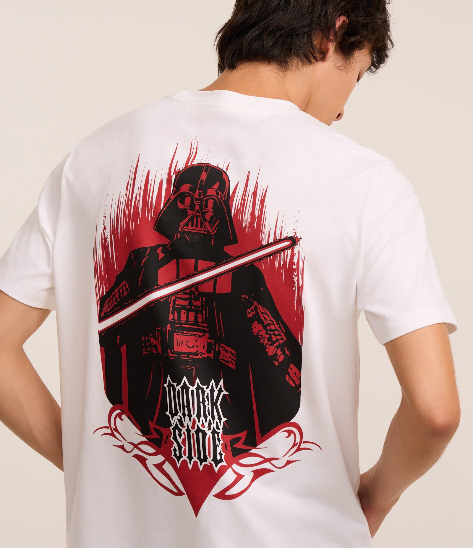 Camiseta Regular em Algodão com Estampa Star Wars Dark Side Branco 3