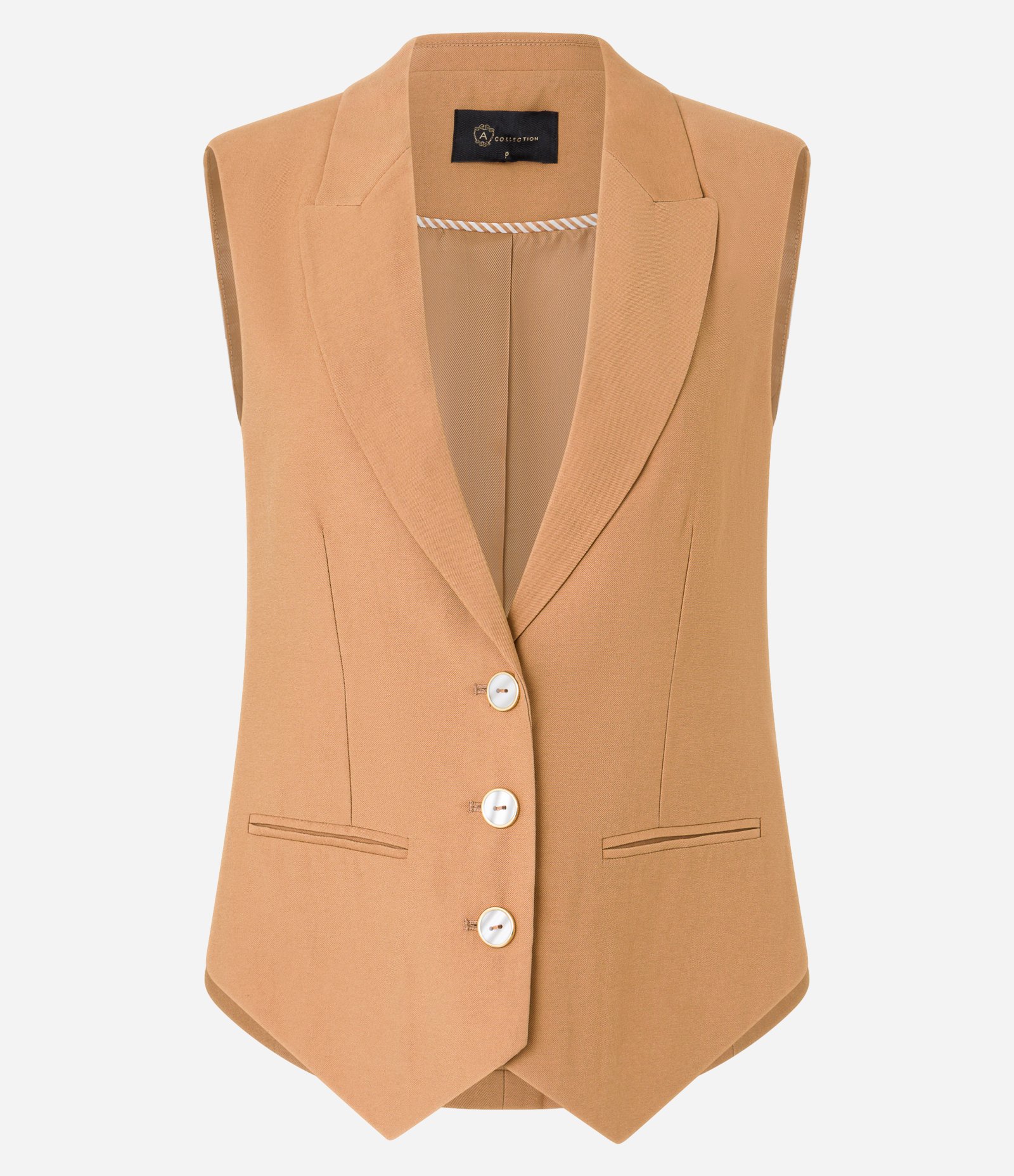 Colete Alfaiatado Longo em Viscose com Barra V Caramelo 5