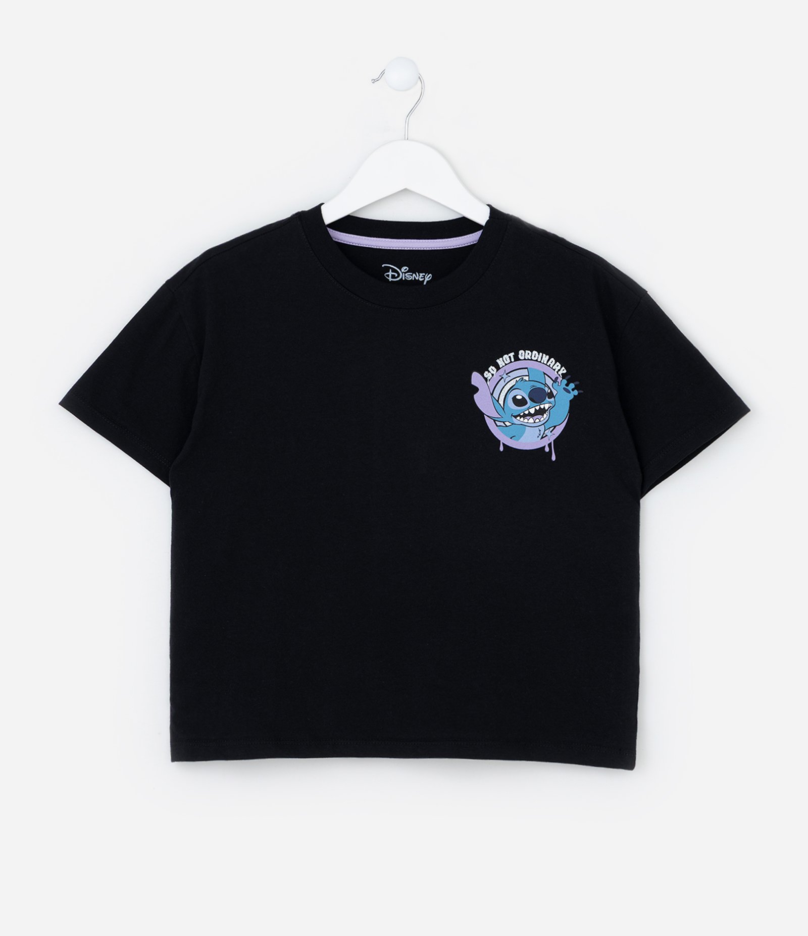 Camiseta Infantil com Estampa Frente e Costas Stitch - Tam 5 a 14 Anos Preto 1