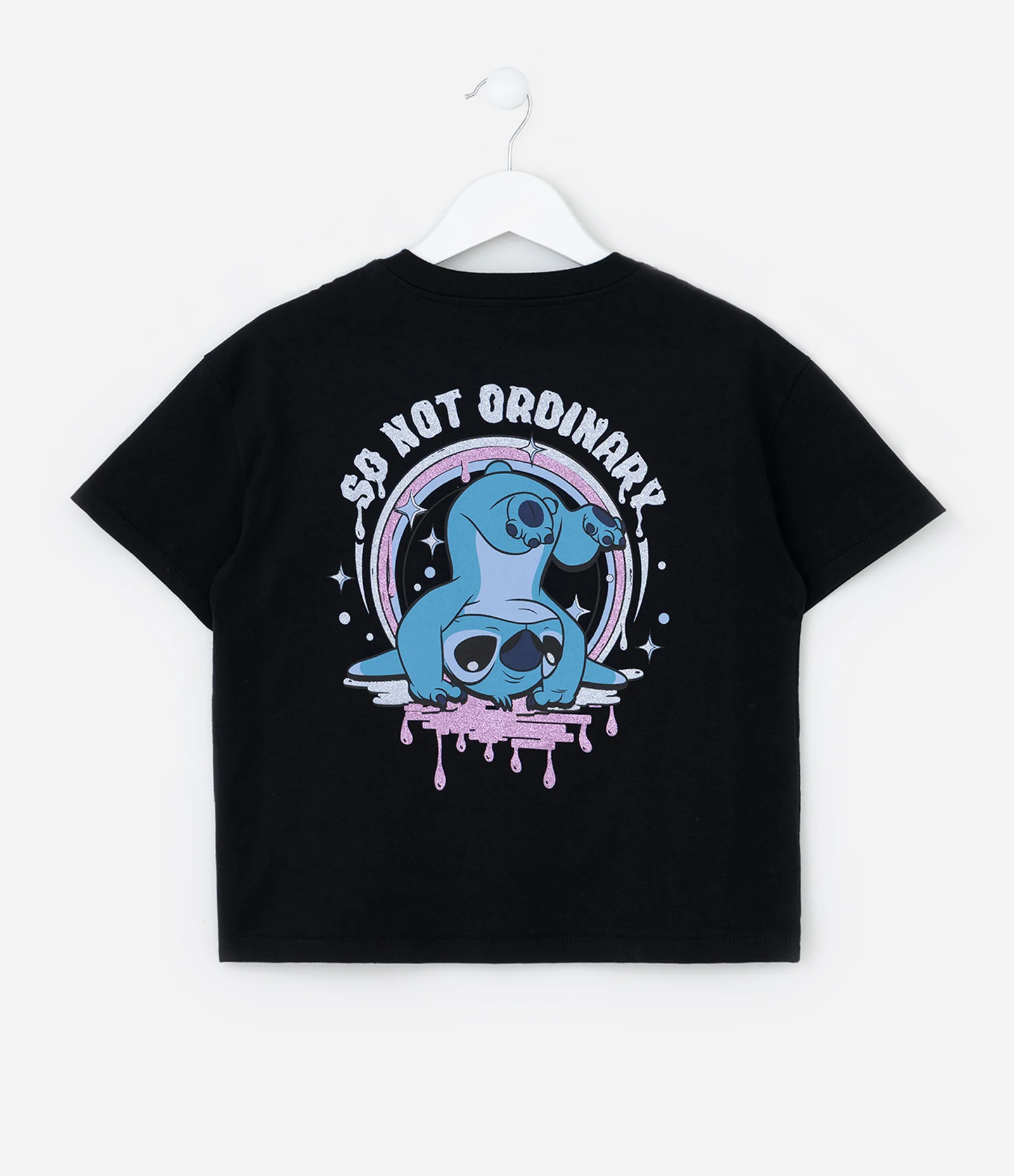 Camiseta Infantil com Estampa Frente e Costas Stitch - Tam 5 a 14 Anos Preto 2