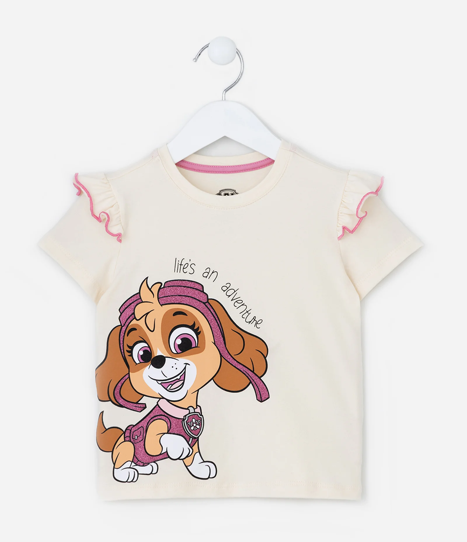 Camiseta Infantil com Babados e Estampa Skye - Tam 1 a 6 Anos Bege 1
