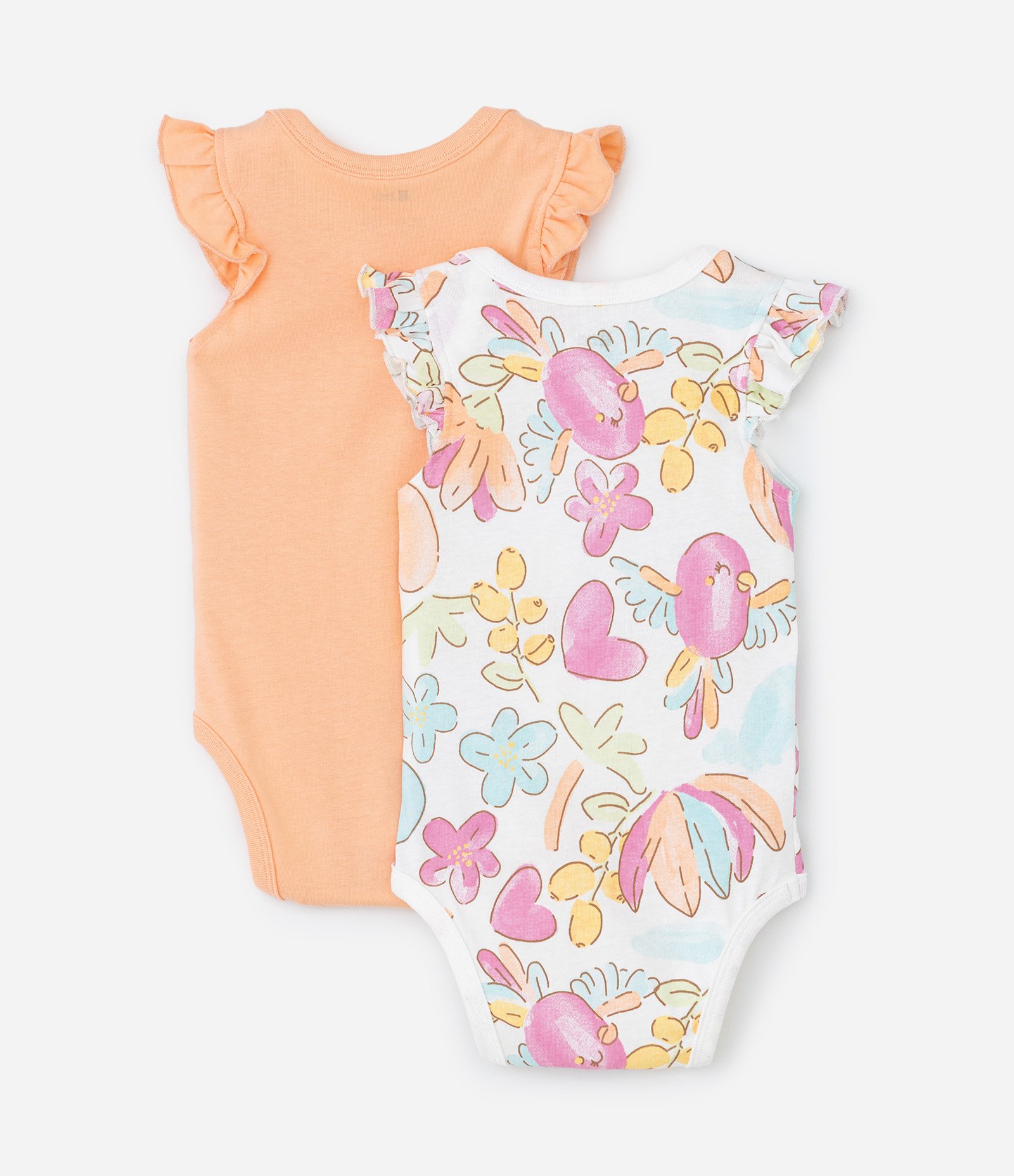 Kit 02 Bodies Infantis com Babado e Estampa Floral - Tam 0 a 18 meses Laranja/Multicores 2