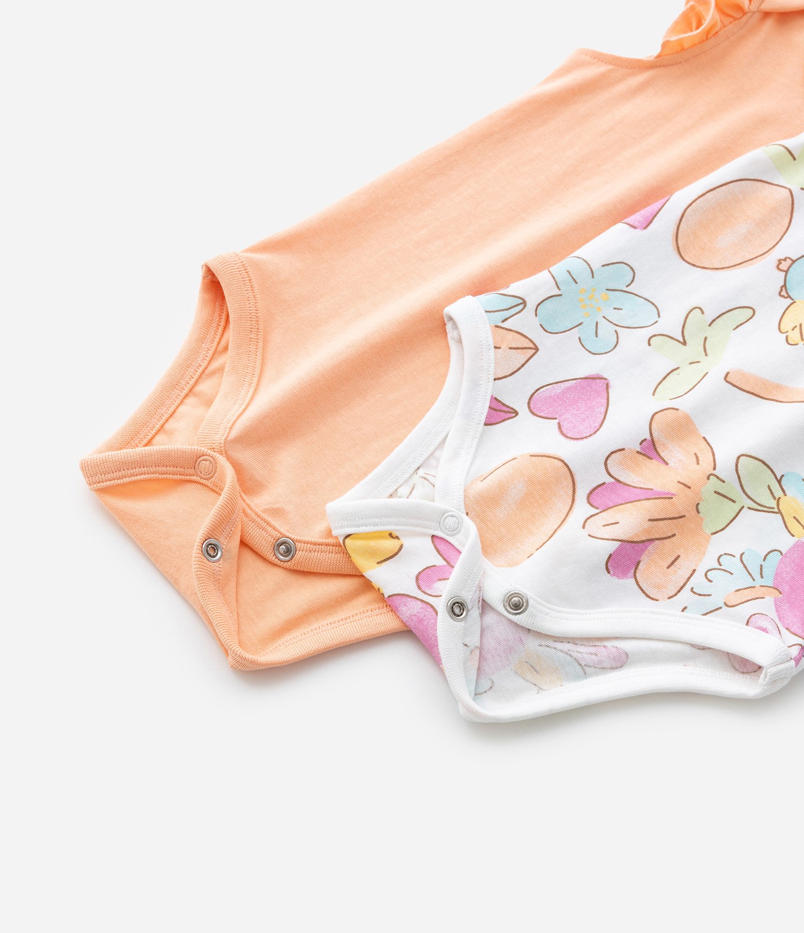 Kit 02 Bodies Infantis com Babado e Estampa Floral - Tam 0 a 18 meses Laranja/Multicores 5