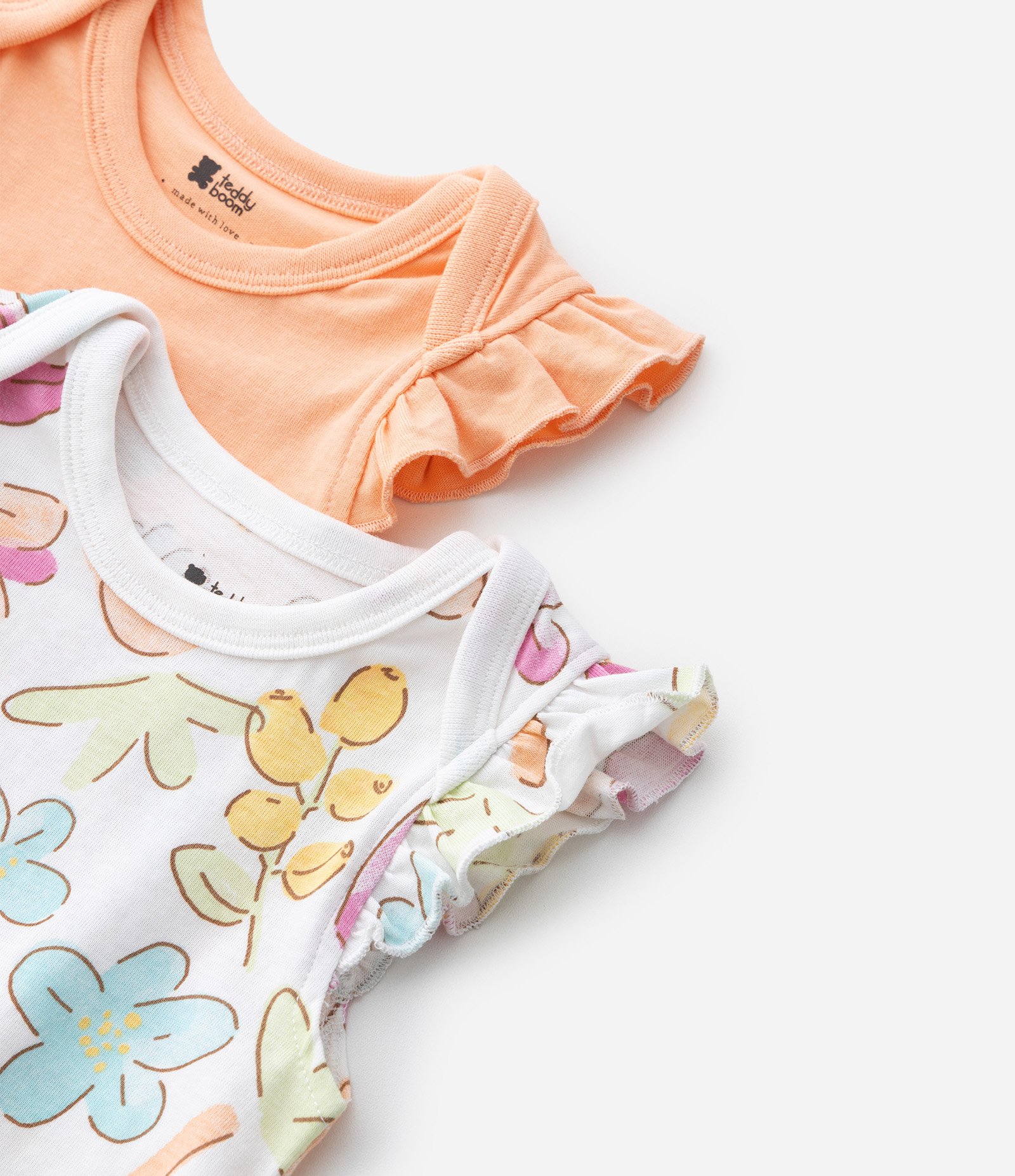 Kit 02 Bodies Infantis com Babado e Estampa Floral - Tam 0 a 18 meses Laranja/Multicores 7