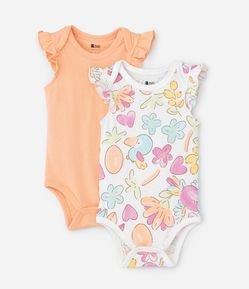 Kit 02 Bodies Infantis com Babado e Estampa Floral - Tam 0 a 18 meses