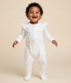 Macacão Infantil em Plush com Babadinhos - Tam 0 a 18 meses