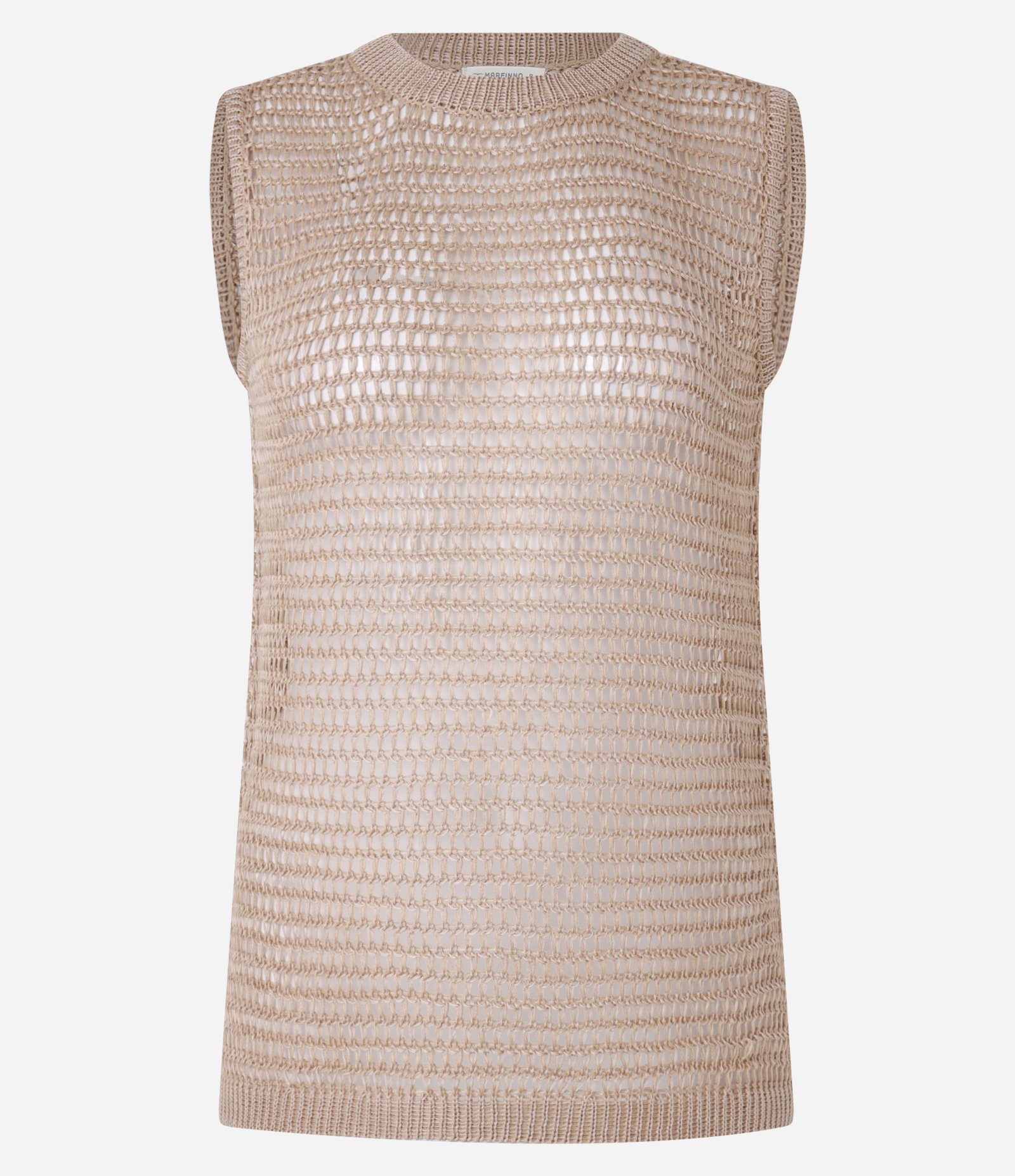 Blusa em Tricô com Ponto Vazado de Efeito Crochê Bege 6