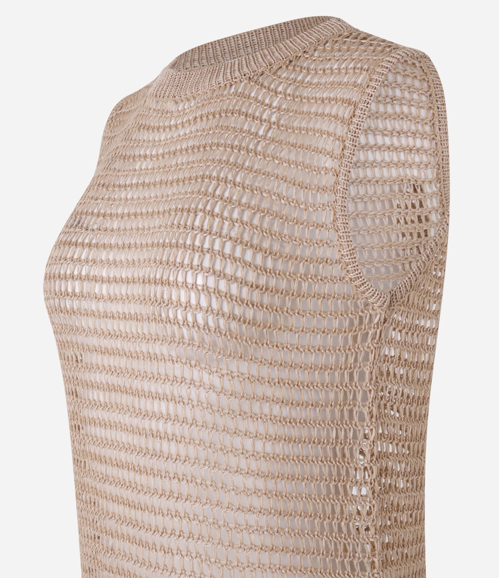 Blusa em Tricô com Ponto Vazado de Efeito Crochê Bege 7