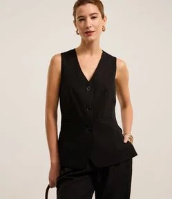 Colete Alfaiatado com Botões e Bolsos Embutidos