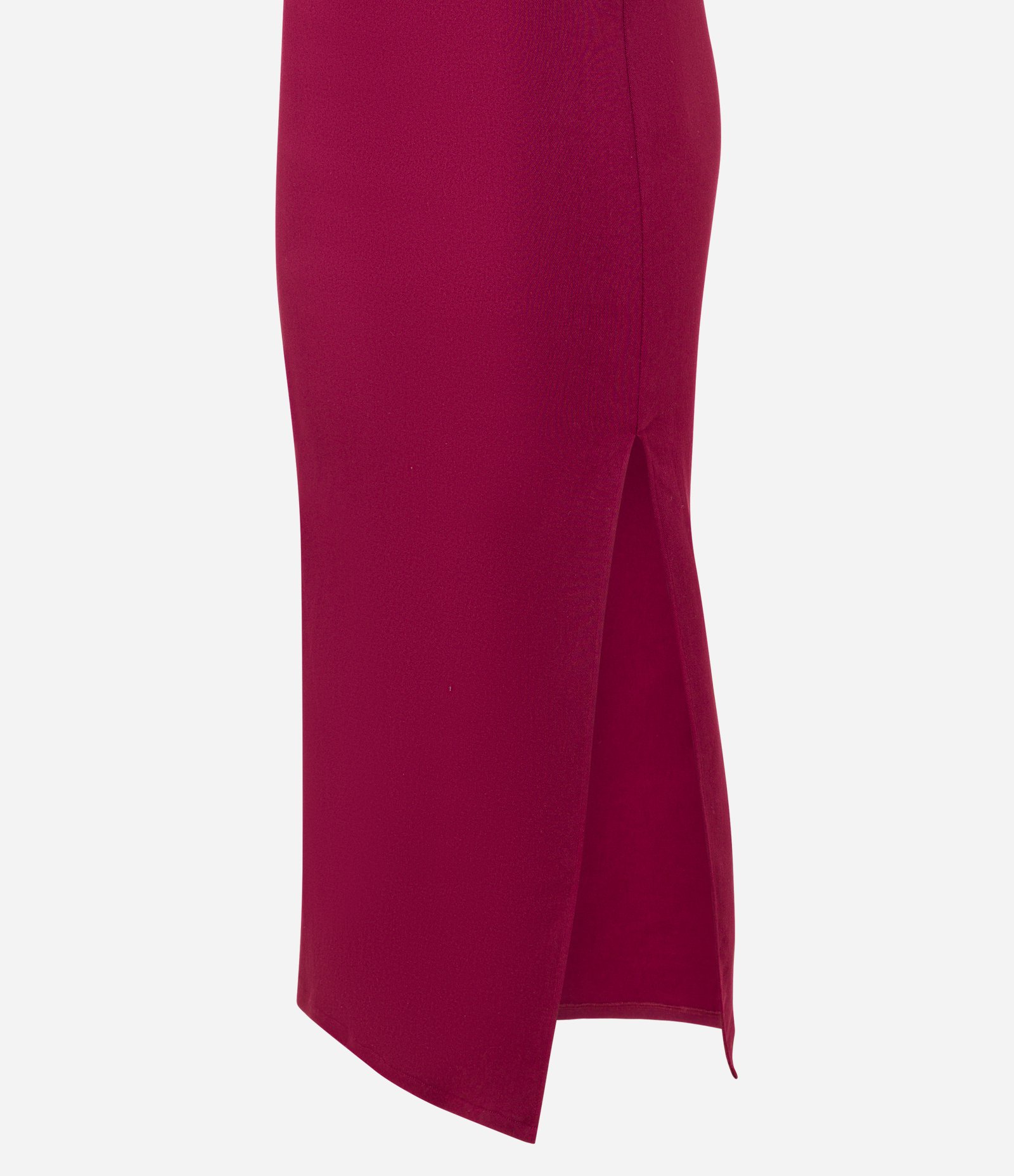 Vestido New Midi em Bengaline com Franzidos e Fenda Lateral Vinho 5