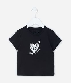 Blusa Infantil com Estampa de Coração em Foil - Tam 1 a 6 Anos