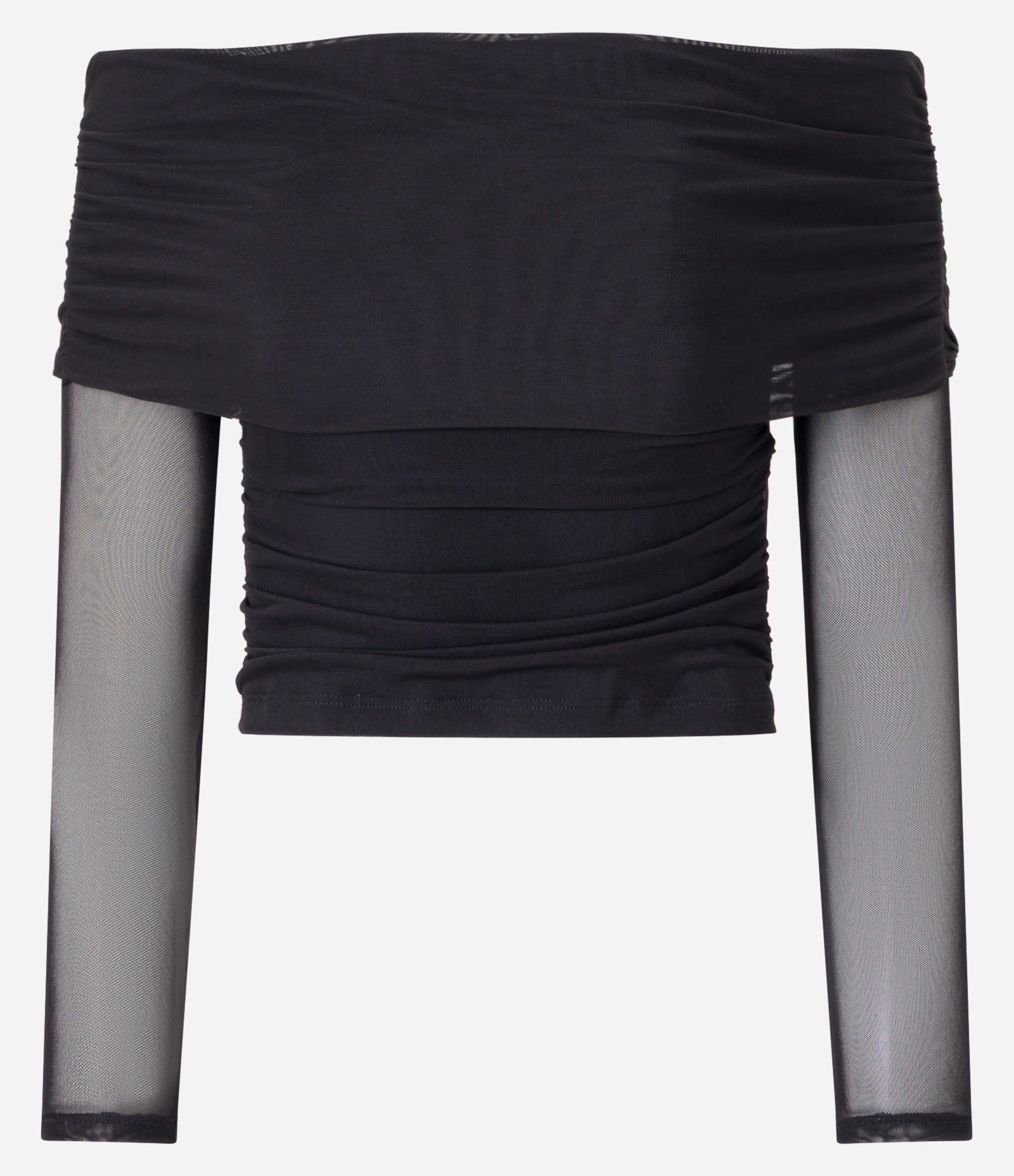 Blusa Ombro a Ombro em Tule com Pala Dobrada Preto 4