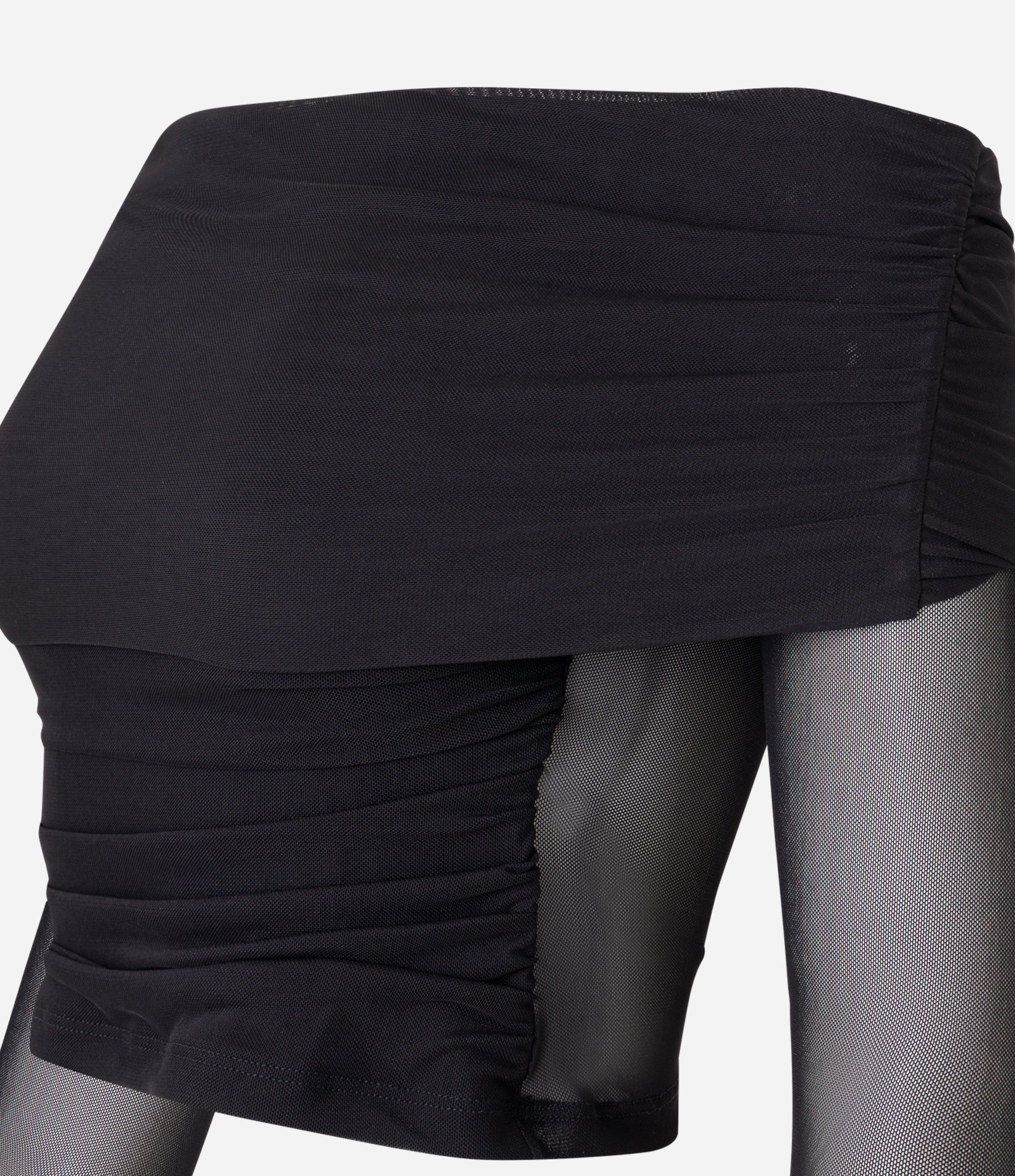 Blusa Ombro a Ombro em Tule com Pala Dobrada Preto 5