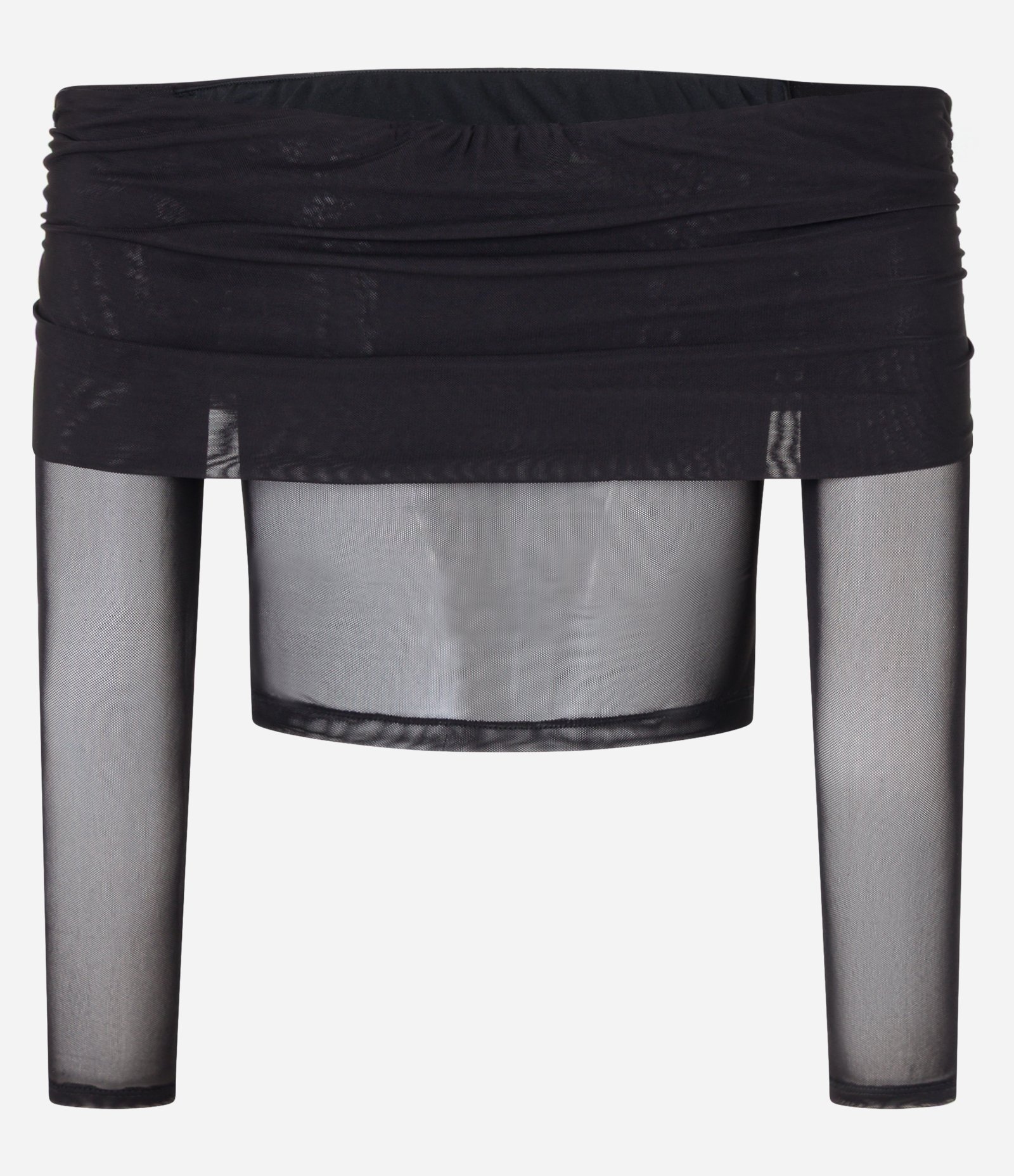 Blusa Ombro a Ombro em Tule com Pala Dobrada Preto 6