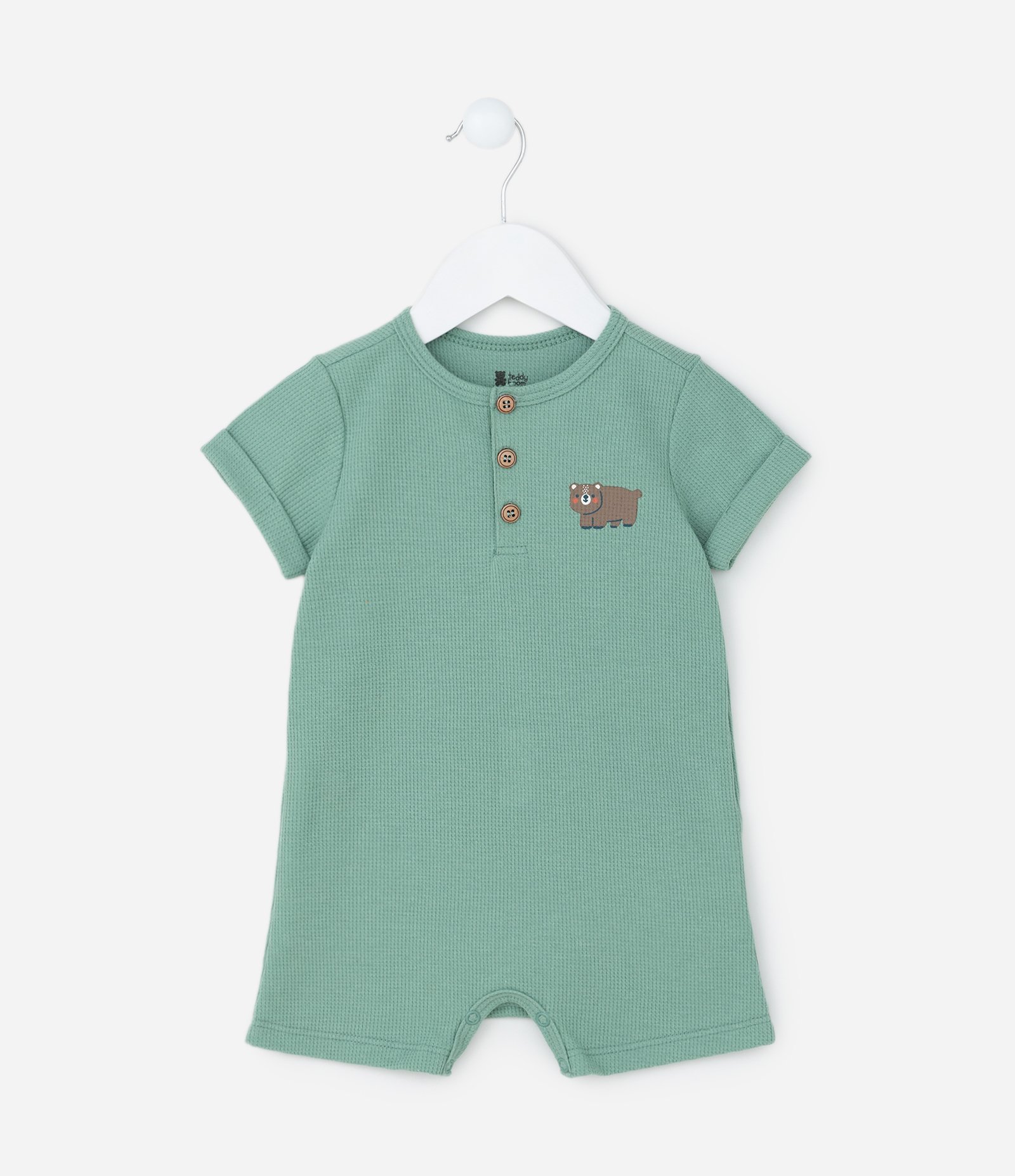 Macacão Infantil com Estampa Frente e Costas Urso no Camping - Tam 0 a 24 meses Verde 1
