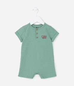 Macacão Infantil com Estampa Frente e Costas Urso no Camping - Tam 0 a 24 meses