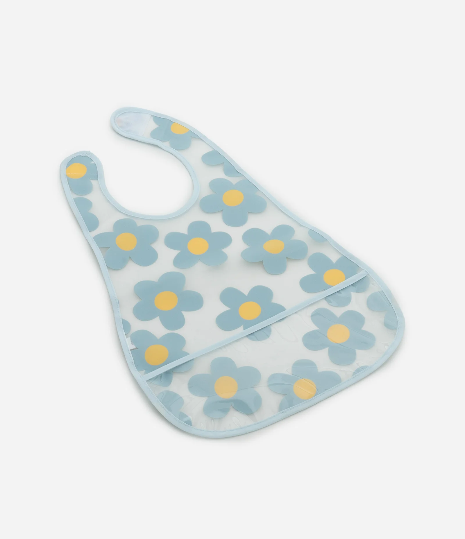 Babador Infantil com Bolso e Estampa Flores - Tam Único Azul 1