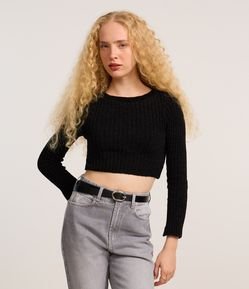 Blusa Cropped Texturizada em Tricô Chenille