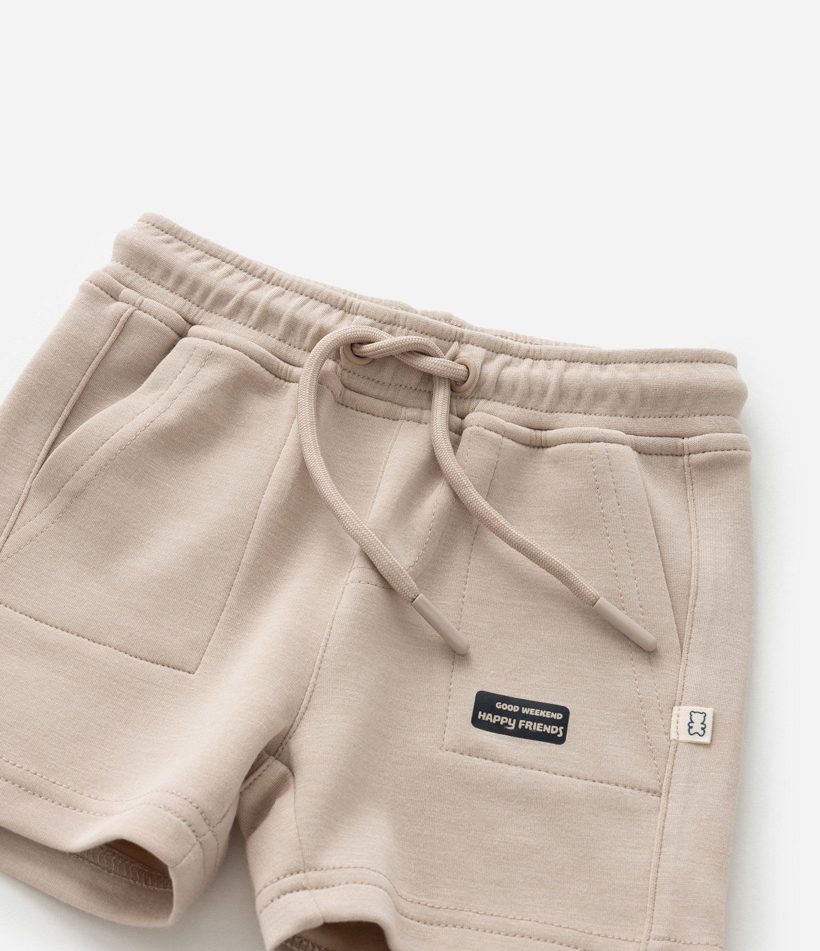 Bermuda Infantil com Bolsinhos e Amarração - Tam 0 a 18 meses Bege 4