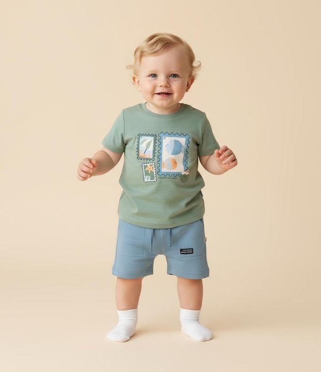 Bermuda Infantil com Bolsinhos e Amarração - Tam 0 a 18 meses