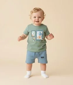 Bermuda Infantil com Bolsinhos e Amarração - Tam 0 a 18 meses