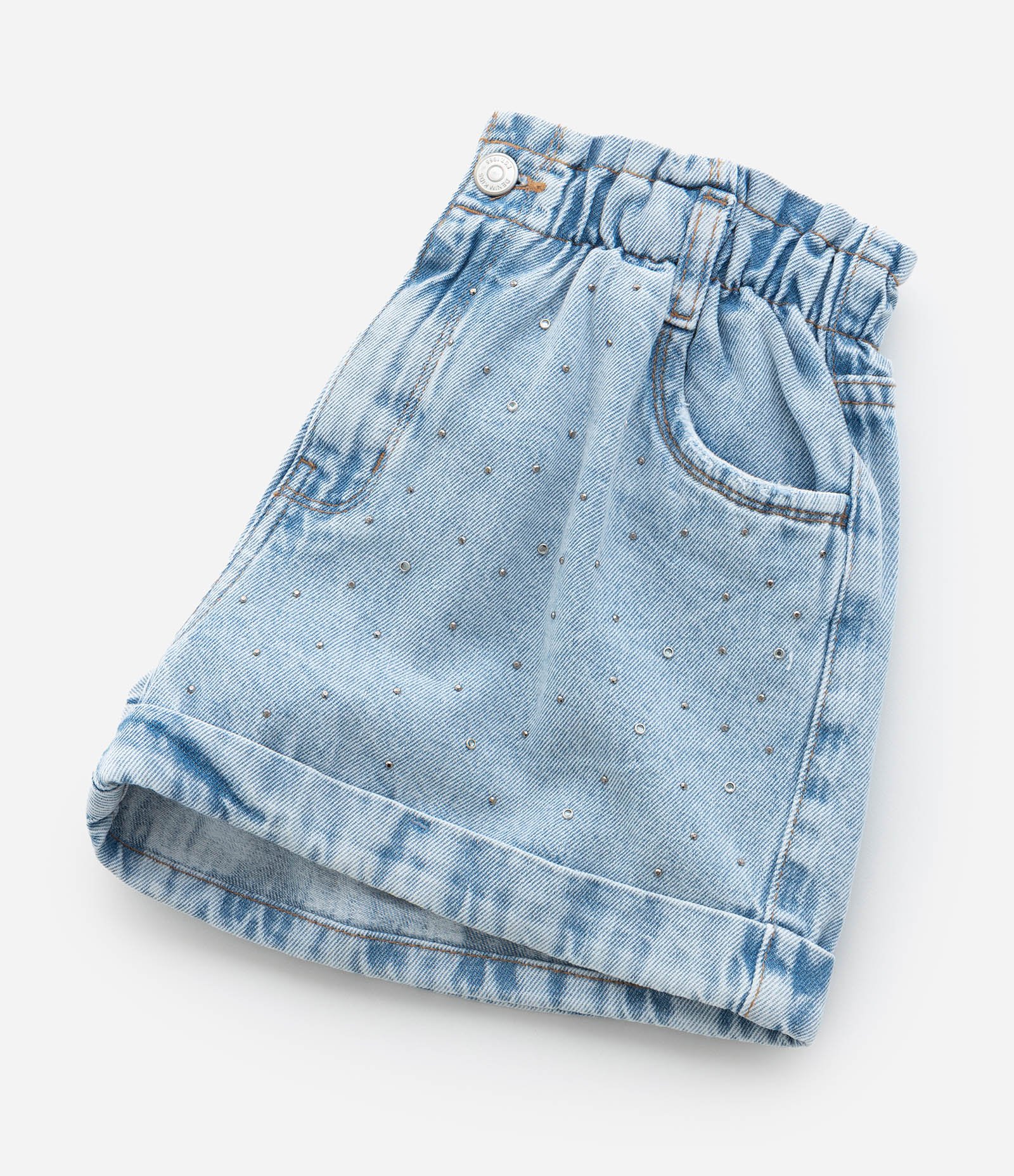 Short Clochard Infantil em Jeans com Aplicação de Brilhos - Tam 5 a 14 Anos Azul 6