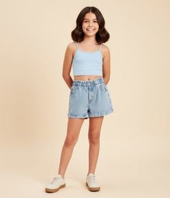 Short Clochard Infantil em Jeans com Aplicação de Brilhos - Tam 5 a 14 Anos