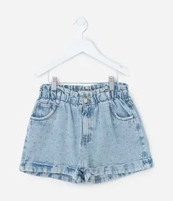 Short Clochard Infantil em Jeans com Aplicação de Brilhos - Tam 5 a 14 Anos