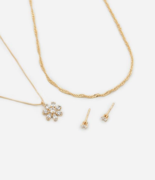 Conjunto de Colar Camadas e Brinco com Detalhes de Zircônia