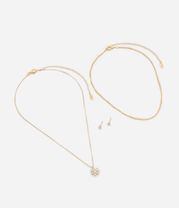 Conjunto de Colar Camadas e Brinco com Detalhes de Zircônia