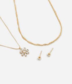 Conjunto de Colar Camadas e Brinco com Detalhes de Zircônia