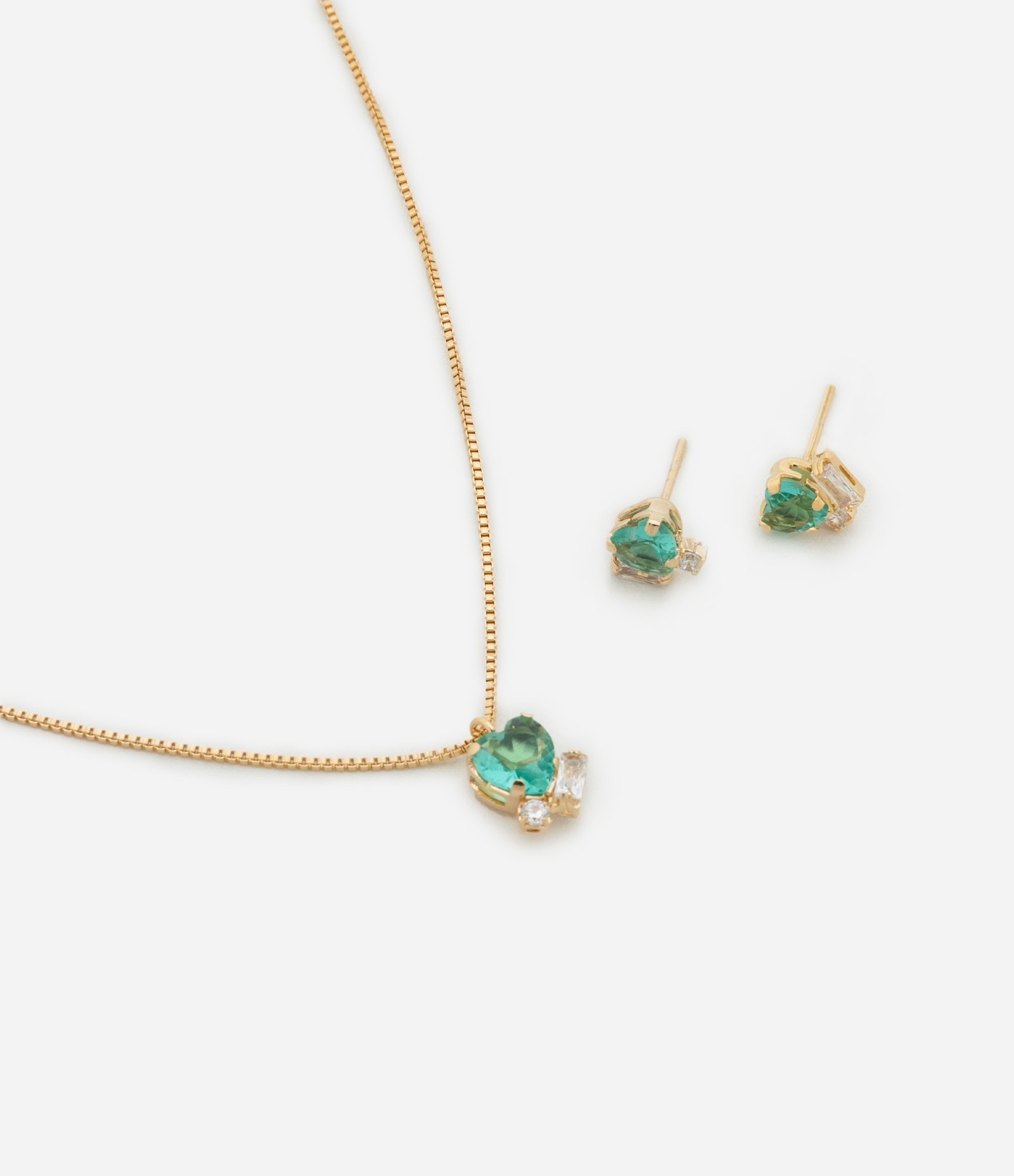 Conjunto de Colar e Brinco em Metal com Detalhes em Zircônia Dourado 1