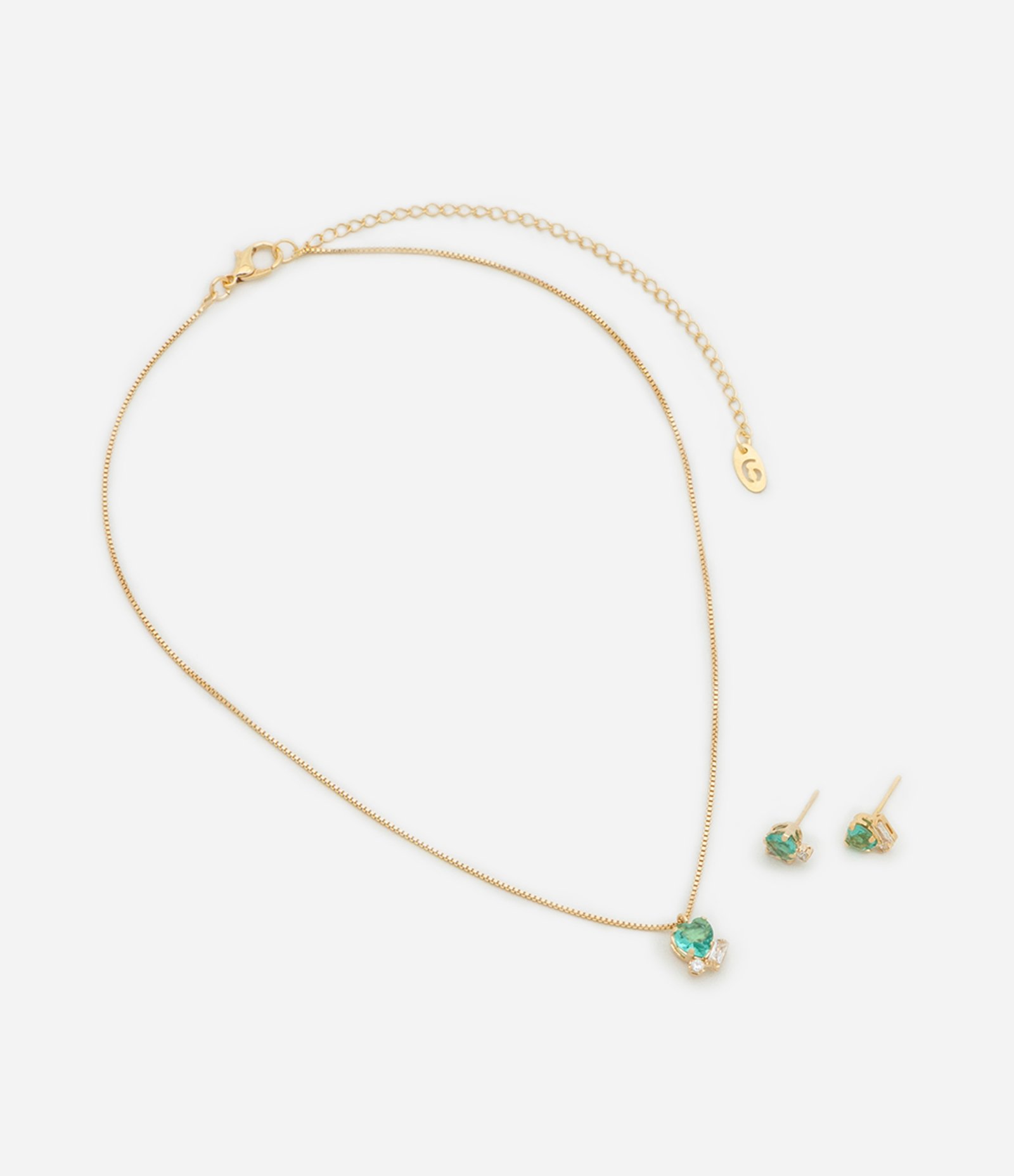 Conjunto de Colar e Brinco em Metal com Detalhes em Zircônia Dourado 2