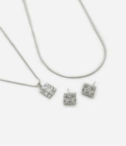 Conjunto de Colar e Brinco com Pingente em Zircônia