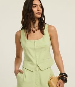 Colete Corset Alfaiatada com Decote U e Barra V