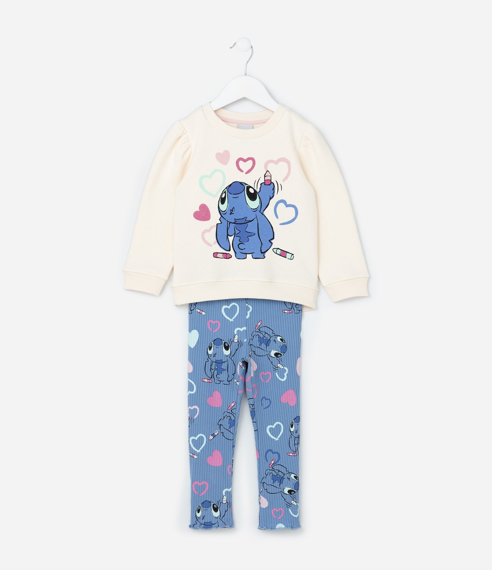 Conjunto Infantil com Estampa do Stitch - Tam 1 a 6 Anos Off White/Azul 1