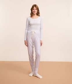 Calça de Pijama Jogger em Ribana Estampada Vichy com Laço na Cintura