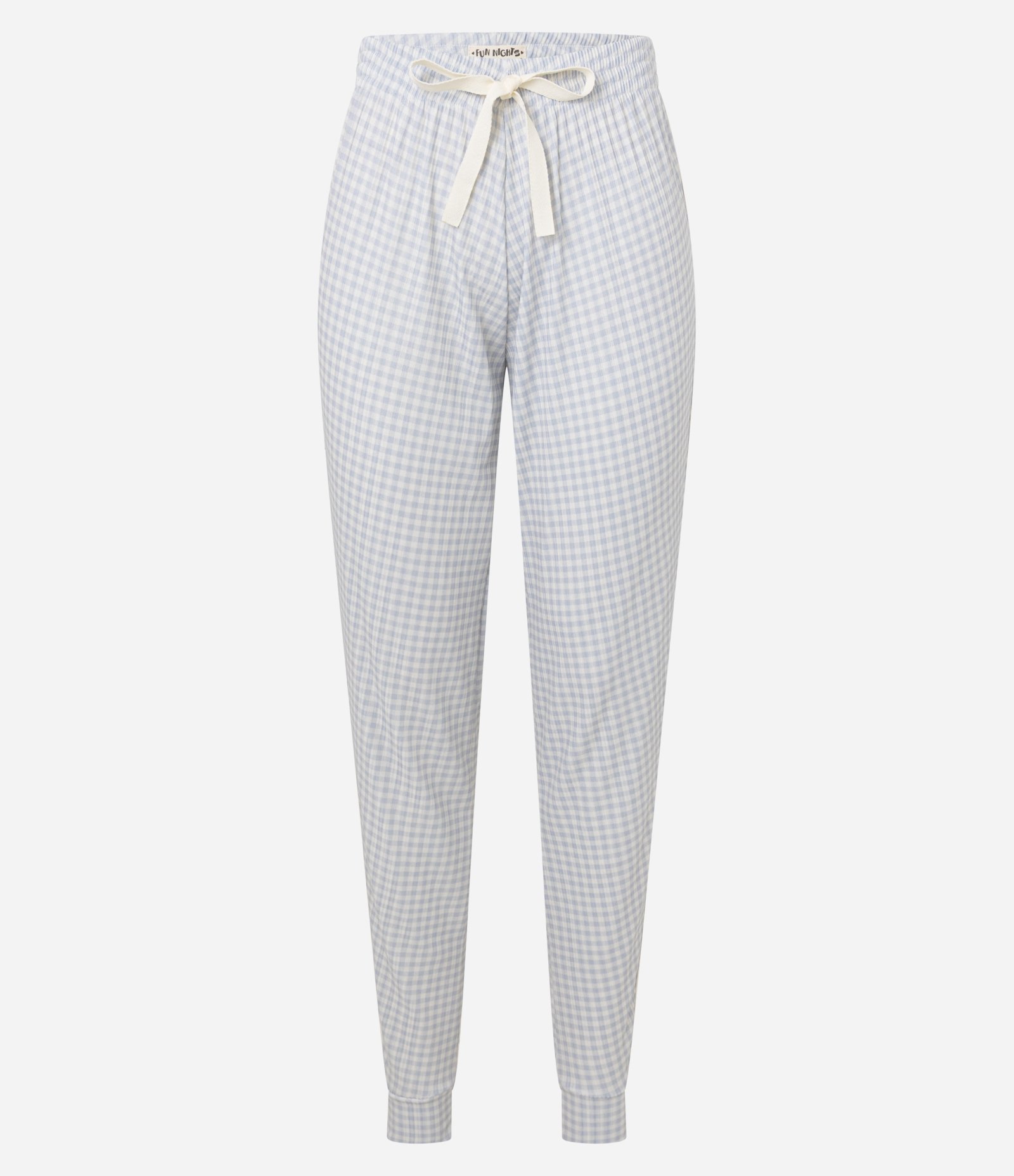 Calça de Pijama Jogger em Ribana Estampada Vichy com Laço na Cintura Azul 5