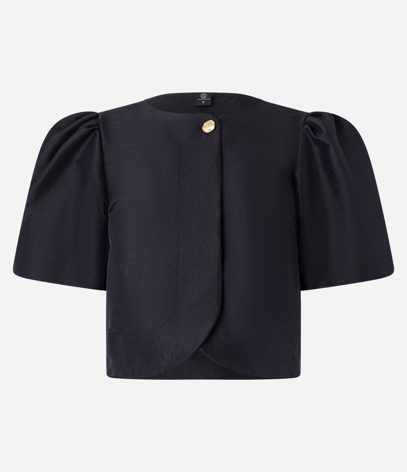 Blusa Balonê com Botão na Gola e Manga Bufante Preto 6