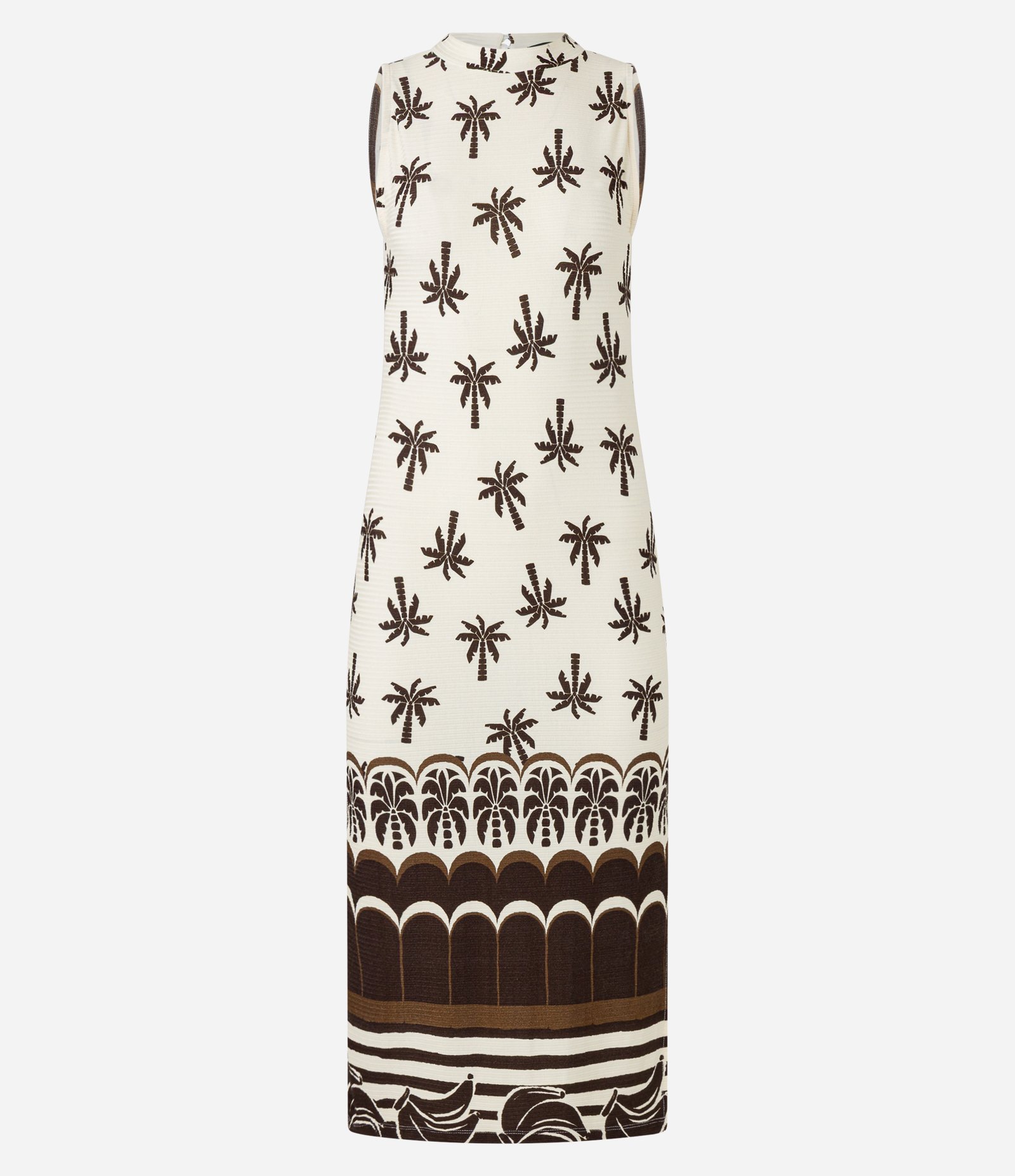 Vestido Reto New Midi em Ribana com Estampa Coqueiros Bege 5