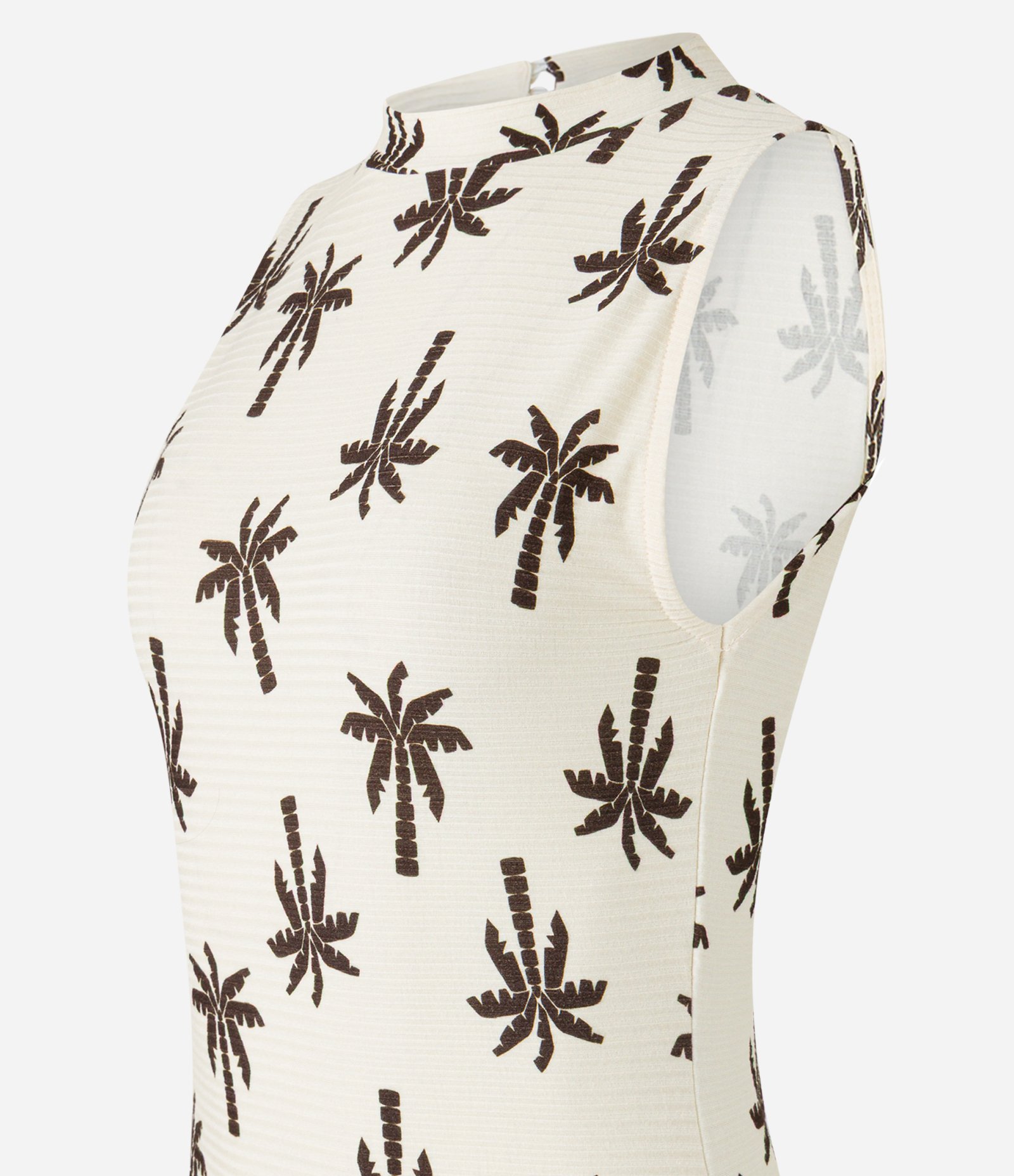 Vestido Reto New Midi em Ribana com Estampa Coqueiros Bege 6